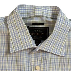 JOS A Bank Reserve Mens Button Down Dress Shirt Blue Plaid Tailored Fit Large